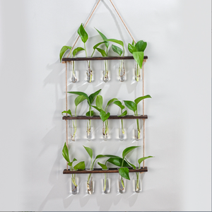 Cadre en bois de Style nordique Ins verrerie murale suspendue Test hydroponique fleur Tube Vase <span class=keywords><strong>pour</strong></span> salle de bain salon Vintage - Product Image 3