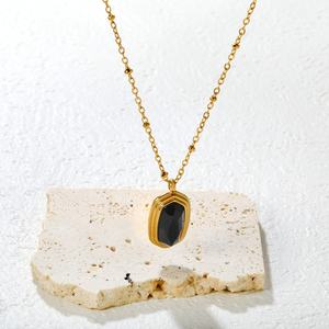 Women's Trendy 18K Gold PVD Plated Stainless Steel Jewelry Link Chain <b>Necklace</b> Geometric Black <b>Crystal</b> <b>Pendant</b> <b>Necklace</b> - Product Image 3