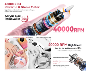 Kit de perceuse à ongles électrique rechargeable Pink Diamond, lime à ongles électrique 40000 tr/min, machine à manucure portable pour acrylique et gel - Product Image 4
