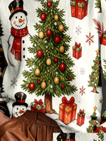 Suéter Navideño para Mujer con Estampado de Muñeco de Nieve y Árbol, Cuello Redondo, Transferencia Térmica, Personalizado para Uso Diario Informal y Festivo