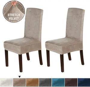 dining chair table seat cover Suppliers-Velvet Stretch Spandex Chair Covers 2 Piece Luxury Velvet Chair Covers Dining fundas de sillas