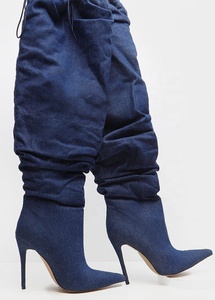 Botas Altas por Encima de la Rodilla para Mujer, Talla Grande 43, Botas Altas hasta el Muslo para Mujer, Botas de Tacón Alto de Tela Vaquera - Product Image 3