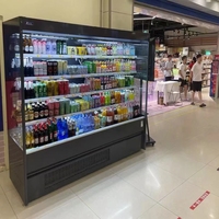 Kabinet minuman komersial banyak dek Plug-in, Pendingin terbuka tirai udara ganda, peralatan restoran kulkas untuk Supermarket