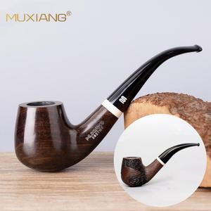 Muxiang Tobacco Pipe Bent Type Handcrafted Wood With Logo Carving Personal Gift - Product Image 1