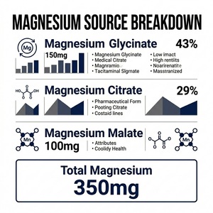 OEM ODM Complejo de Magnesio GMP Halal 60 Cápsulas 350mg Elemental 150mg Glicinato 100mg Citrato 100mg Malato - Product Image 5