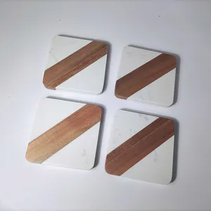 Lot de 4 sous-verres en marbre blanc peint à la main 3.5 en fromage, boisson ronde