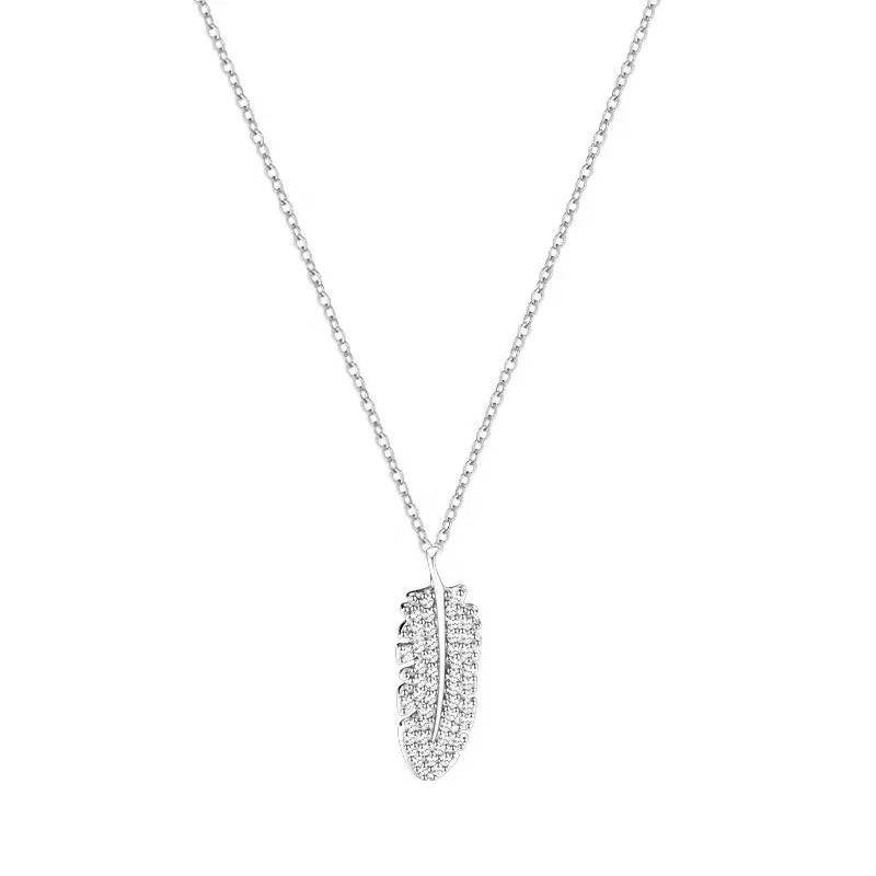 Trendy 925 sterling silver angel zircon feather necklace silver zircon box chain necklaces for women