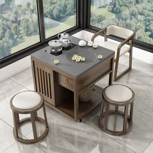 Solid Wood Tea <b>Table</b> <b>Small</b> Household Modern Chinese Style Movable Tea Brewing <b>Table</b> For Balcony Living Room Complete Set - Product Image 2