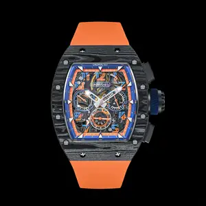 CRONUSART 베스트 셀러 패션 Tonneau 모양의 나선형 남성용 시계 탄소 섬유 케이스 남성용 비즈니스 시계