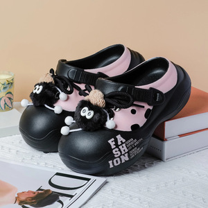 Cute Pom Pom Clogs <strong>For</strong> <strong>Women</strong> Thick Sole 3cm Heel Beige Black <strong>White</strong> Pink Fashion <strong>Crocs</strong> Shoes Outdoor Beach Wear Four Seasons - Product Image 4