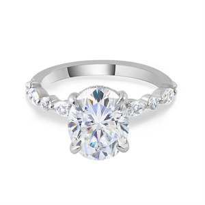 Anillo de Moissanita con Corte Ovalado DEF VVS, Personalizado en Oro Blanco Sólido de 14K o 18K, Joyería Fina, Anillos, Regalo de Navidad <span class=keywords><strong>para</strong></span> Mujeres y Hombres - Product Image 2