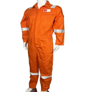 EN11612 Coverall musim dingin tahan api 100% katun kelas berat FR Hi Vis pakaian kerja penutup ritsleting pakaian keselamatan lengan panjang pria