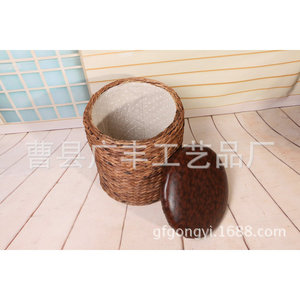 <b>Wicker</b> Laundry <b>Basket</b> With Lid Round Multifunctional <b>Storage</b> For Laundry Room Clothing Organizer Standing Type GF-50 - Product Image 1