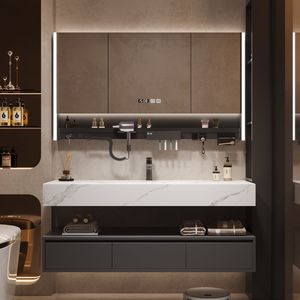 Modern light luxury rock panel double-layer integrated ceramic basin intelligent <b>mirror</b> cabinet bathroom cabinet - Product Image 1