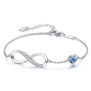 2025 nueva moda 925 corazón de plata cumpleaños circón piedra pulsera infinitos pulsera de 8 caracteres para mujeres y niñas - Product Image 1