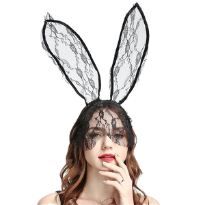 Frauen sexy schwarze Spitze Hasen ohren Haarband Schleier Stirnband mit Ohr Haar bügel und Spitzen maske - Product Image 4
