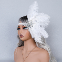 Diadema de plumas vintage con cristales brillantes, diadema de plumas de avestruz blancas para boda, fiesta temática de Halloween, accesorio para fotos