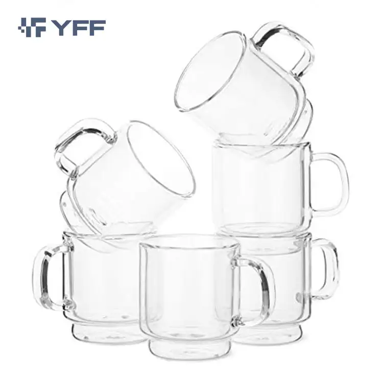 Full with Crystal Crushed Diamond Handles Coffee Mug Double Wall Glass Reusable Coffee Cup