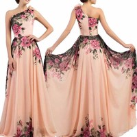 Robe Maxi A-ligne à imprimé floral pour femme Robe de bal à la mode Motif froncé naturel pour les vacances à la plage Galas