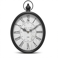 Jam Dinding Analog Kuarsa Oval Besar Menterry Gaya Retro Rustic Vintage Antik Hitam