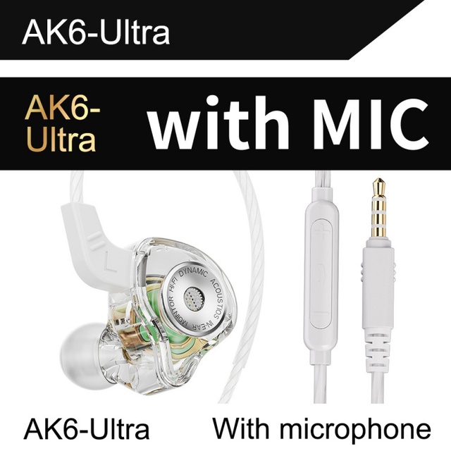 Wholesale Sports AK6-Ultra Wired Earphone Earbud Sport Dynamic Drive in Ear Earphone HIFI DJ Monitor Wired Earphones 3.5mm Port