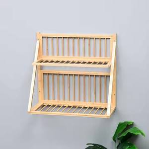 Venta al por mayor muebles de cocina estante para platos montado en la pared estante para platos de madera tradicional estante de almacenamiento de platos de madera - Product Image 1