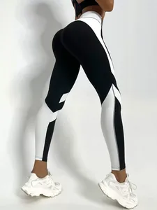 Leggings de Yoga de Cintura Alta con Bloques de Color, Largos, Elásticos en Cuatro Direcciones, con Franja Lateral, Pantalones Deportivos para Mujer - Product Image 3