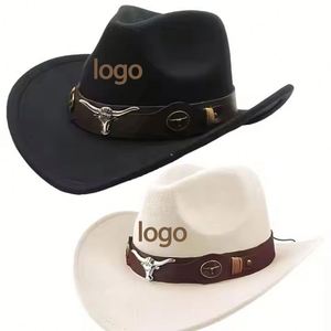 Sombrero Personalizado 2025, Estilo Clásico, Color Sólido, Liso, de Fieltro, Unisex, para Adultos, Estilo Vaquero Occidental, para Fiestas al Aire Libre - Product Image 1