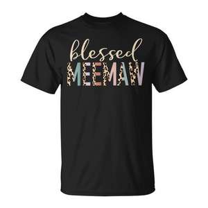 Camiseta con estampado de leopardo Blessed Meemaw, camisa informal para mujer - Product Image 1