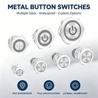 Interrupteur à bouton-poussoir métallique lumineux 19 mm avec anneau LED 5 couleurs, symbole d'alimentation, à enclenchement momentané pour machines