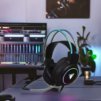 Jedel Headset Gaming statis, 3.5mm + sambungan USB RGB dengan lampu ganda menghapus kebisingan Over-ear Headphone Gaming berkabel
