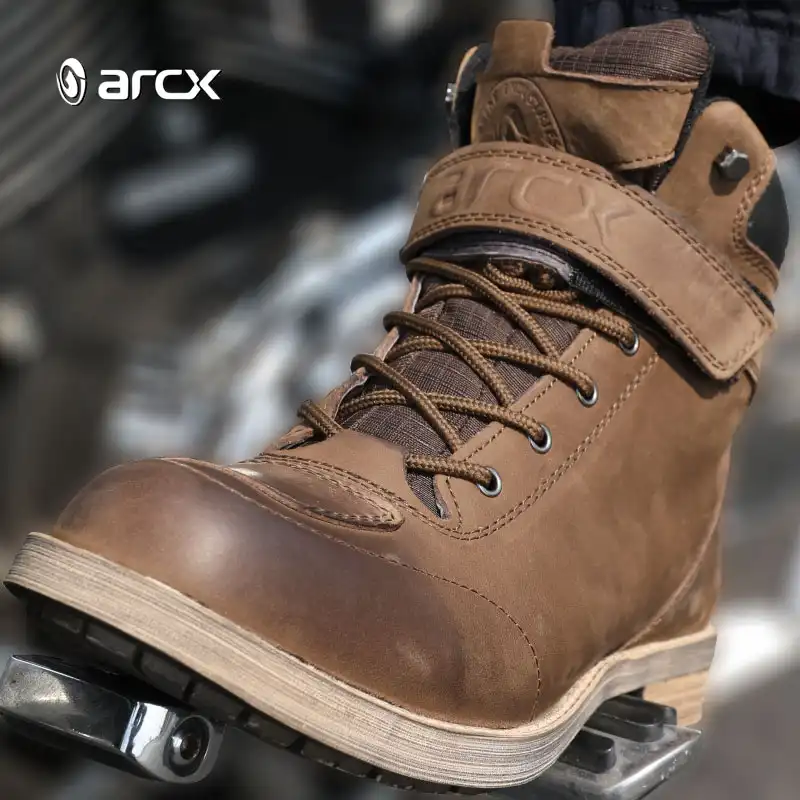 ARCX stivali da equitazione per bici da moto da uomo resistenti al vento traspiranti impermeabili antichi in pelle bovina
