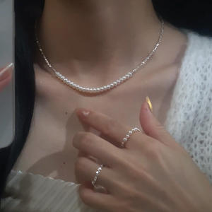 Collar de Perlas Francesas de Plata S925 para Mujer, Diseño Elegante y Simple con Cuentas de Plata Rota para Joyería de Verano - Product Image 3