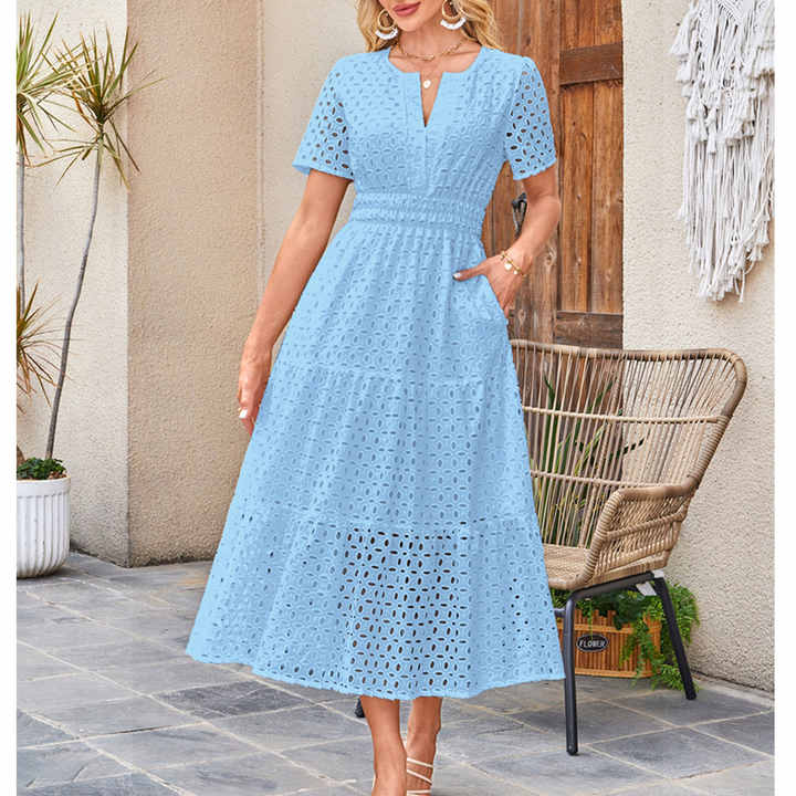 blue silk dress plus size Boho Vintage Floral Mini Dress – Deep V-Neck Short Sleeve Summer Dress in Blue | Women's Boho Fashion