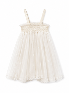 Elegante Vestido de Tul para Niña con Estampado de Estrellas en Color Marfil y Corsé Fruncido para Bodas - Product Image 2