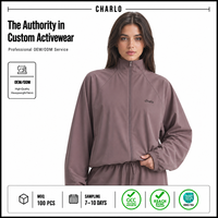 Veste de survêtement oversize pour femme Charlo en tissu technique, épaules tombantes, col montant, style gym et streetwear, vente en gros, personnalisation OEM