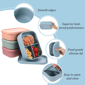 Custom 3 Compartment BPA Free Food Grade Fresh Keeping <b>Portable</b> Kids Bento Box Food Storage Container Silicone Lunch Box - Product Image 6