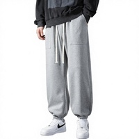 Pantalones de chándal tipo harem de algodón tejido para hombre, de cintura media, para golf, talla grande, otoño/invierno, color liso, con cordón ajustable, gruesos