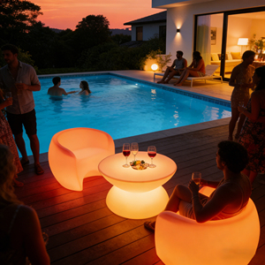Set Moderno di Tavolo <span class=keywords><strong>e</strong></span> Sedie da <span class=keywords><strong>Bar</strong></span> in Plastica con Illuminazione LED a 16 Colori Variabili, Impermeabile IP60/IP65 per Uso Domestico <span class=keywords><strong>e</strong></span> Alberghiero - Product Image 4