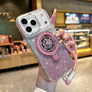 Coque de téléphone antichoc ultra-fine avec anneau de maintien rotatif à 360 degrés et bord diamanté pour iPhone 17 Pro Max et Samsung - Product Image 2