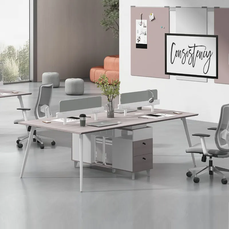 Zitai Mesa de mesa com divisória para móveis de escritório, mesa com placa fosca multicolorida, mesa de trabalho para escritório aberta para 4 pessoas