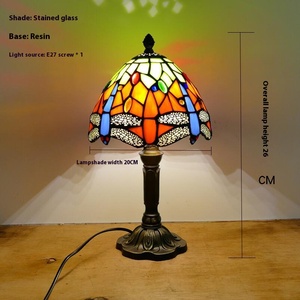 Lampe de bureau Tiffany en verre coloré de 12 pouces, style moderne, or luxueux, libellule vintage, pour la maison ou le bureau - Product Image 5