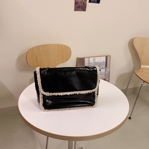 Women's Autumn Winter Lambswool <b>Bag</b> Black Chain Strap Magnetic Buckle Everyday Outfits Shoulder Crossbody <b>Bag</b> - Product Image 4