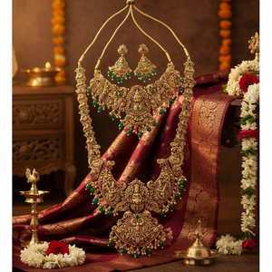Super Quality Traditional South <b>Indian</b> Temple Bridal Jewelry Set Brass Gold Plated Zircon Flower Ethnic Engagement Wedding Party - Product Image 3