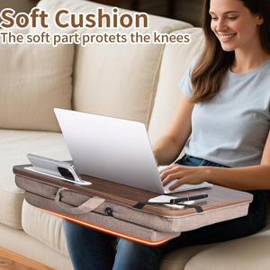 Plateau de bureau portable en bois avec coussin, support pour ordinateur portable pour lit, canapé, travail, écriture, repas et usage en bureau mobile - Product Image 4