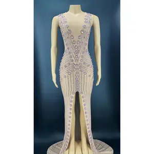 NOVANCE Y2264 hot sale retro dignified Sleeveless split sequins maxi dress cocktail party dress luxury dresses women