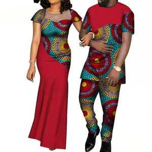 Tenues assorties sur mesure pour couples, Dashiki africain grande taille, chemises et pantalons pour hommes, ensembles pour femmes, vêtements de fête de mariage en coton - Product Image 2