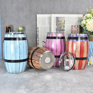 Vaso Térmico de Acero Inoxidable 304 con Diseño de Madera, 15/20/25oz, Forma de Barril de Cerveza, con Pajita, Taza de Viaje Portátil - Product Image 1