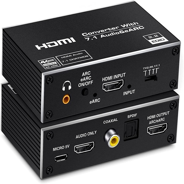 4K 120Hz for Audio Splitter with HD Conversion 7.1 Channel Optical Fiber Audio EARC Audio Return