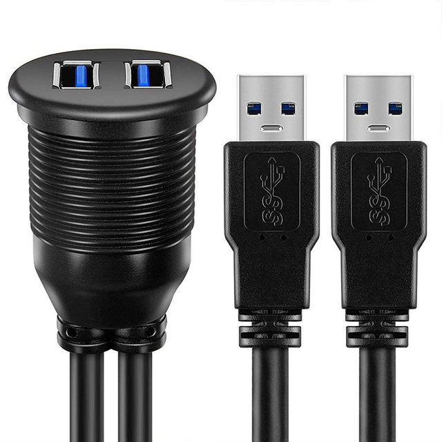 2 Ports Dual USB 3.0 Male to Female Flush Mount Car Mount Extension Automotive Cable for Car Truck Boat Motorcycle Dashboard